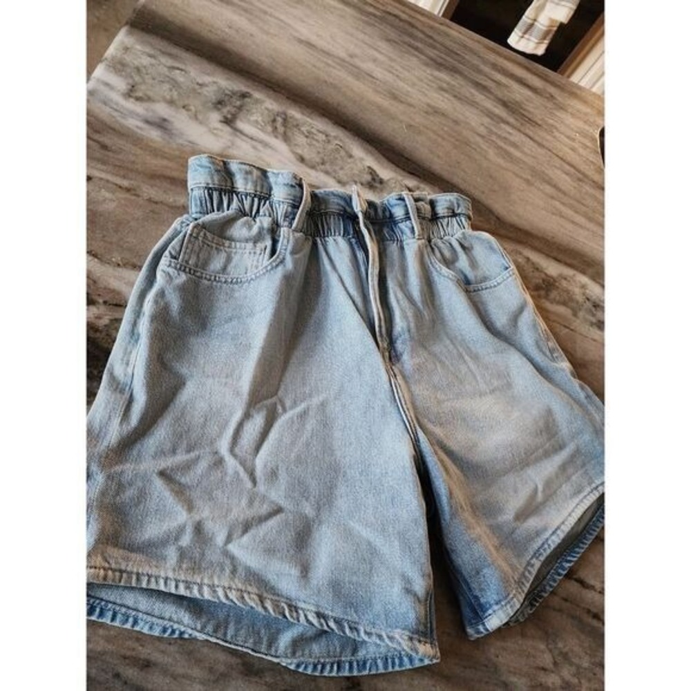 Frame Denim Light Blue High-Waist Paperbag Denim Shorts